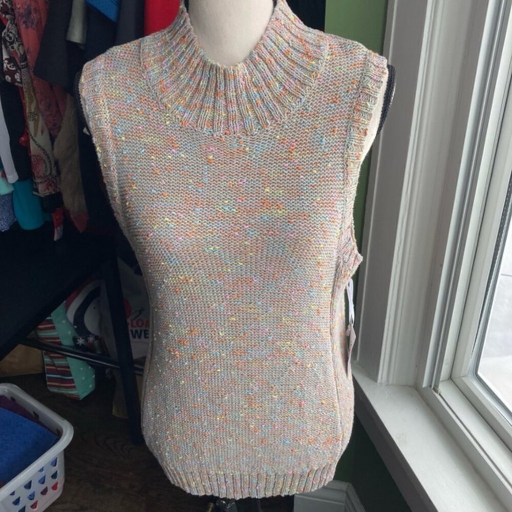 Women's Kenar Sweater Vest Size L Gray Multi-color Knit Sleeveless Top